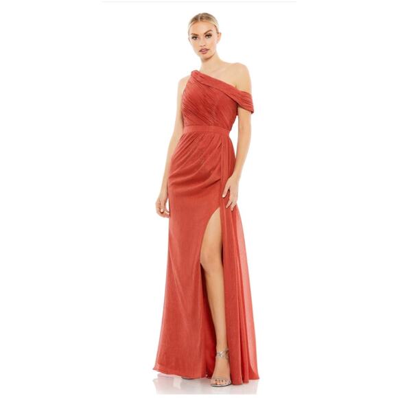 Mac Duggal 49291 Draped One Shoulder Chiffon Gown 10 Crimson Red - Picture 1 of 11